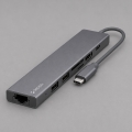 USB Type-C хаб 7-в-1, HDMI, Power Delivery, 2xUSB 3.0, RJ45, microSD/SD, графит, Deppa