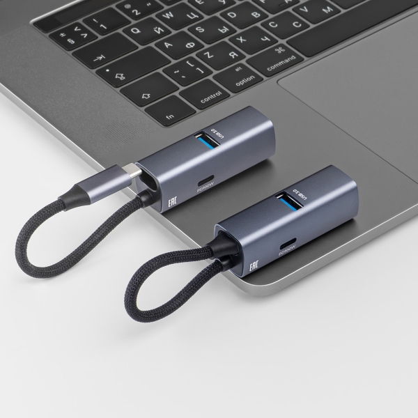 USB-хаб 3 в 1 USB-C - USB-A3.0 + USB-C PD100Вт + HDMI, серый, Deppa