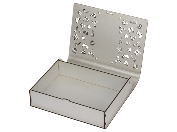 Деревянная коробка с резной крышкой "Книга", L