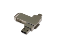 USB 3.0- флешка на 64 Гб поворотный механизм 2 в 1, c дополнительным разъемом Type-C с одноцветным металлическим клипом, серый