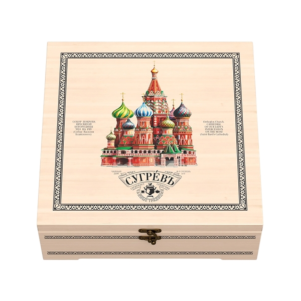 Шкатулка "Народы России": 7 купажей чая, матрешка ручной работы с мини-вареньем внутри