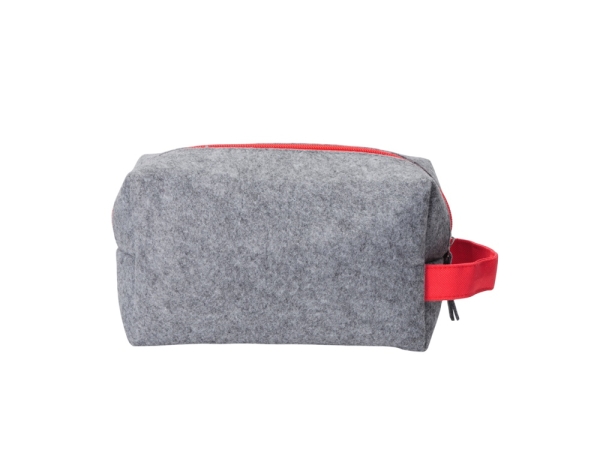 Косметичка из РПЕТ фетра с ручкой "Felt", серый с красным