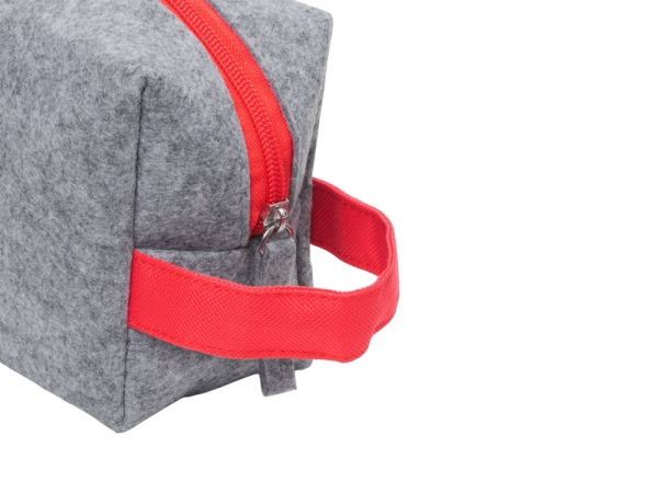 Косметичка из РПЕТ фетра с ручкой "Felt", серый с красным