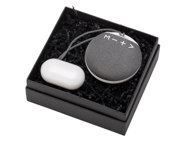 Подарочный набор с колонкой и наушниками «Full Music», белый, серый