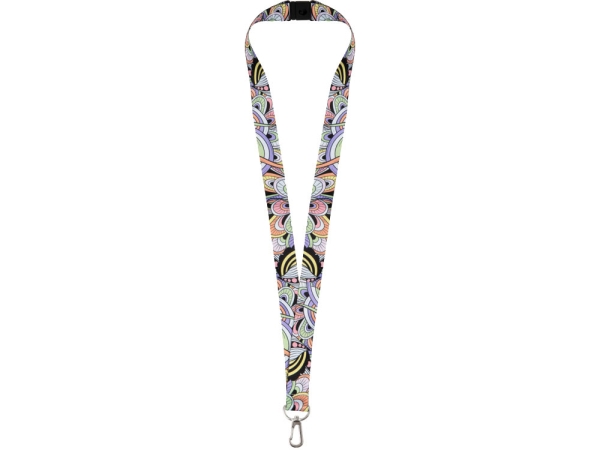 Ланъярд 2 см под сублимацию с карабином и замком обрыва, серебристый