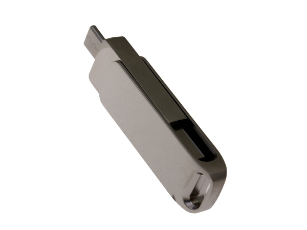 USB 3.0- флешка на 256 Гб поворотный механизм 2 в 1, c дополнительным разъемом Type-C с одноцветным металлическим клипом, серый