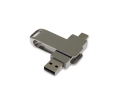 USB 3.0- флешка на 256 Гб поворотный механизм 2 в 1, c дополнительным разъемом Type-C с одноцветным металлическим клипом, серебристый
