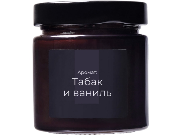 Свеча в стеклянной коричневой банке 200мл, аромат "Табак и ваниль", фитиль деревянный