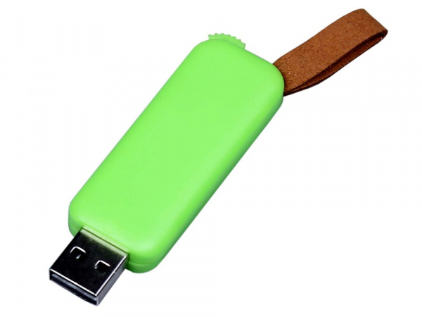 USB-флешка промо на 64 Гб прямоугольной формы, выдвижной механизм, зеленый