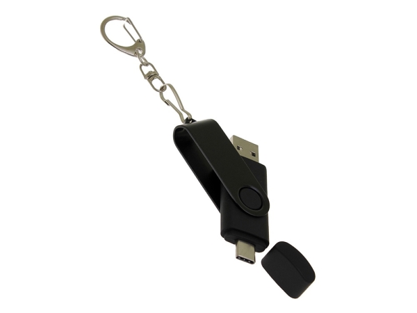 USB-флешка на 8 Гб 2 в 1 поворотный механизм, c дополнительным разъемом Type-C с одноцветным металлическим клипом, черный