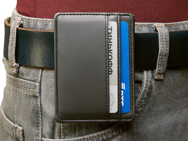 Картхолдер для двух карт и наличных денег с зажимом "Crave", черный