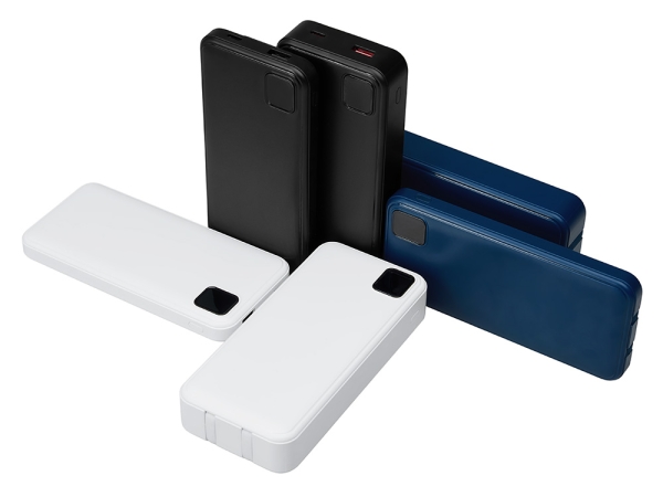 Внешний аккумулятор со встроенными кабелями «Фрэйм», 10000мач, темно-синий