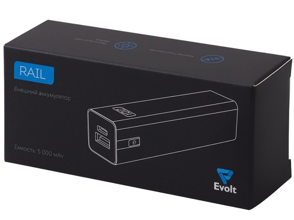 Внешний аккумулятор «Rail», 5000 mAh, темно-серый