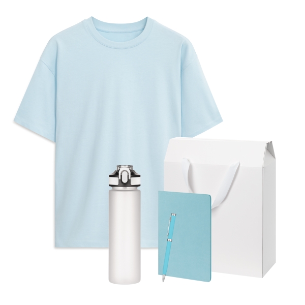Набор с одеждой RUST (футболка, бутылка, блокнот, ручка), голубой, M/L