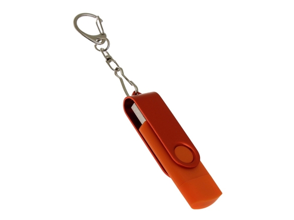 USB-флешка на 8 Гб 2 в 1 поворотный механизм, c дополнительным разъемом Type-C с одноцветным металлическим клипом, оранжевый
