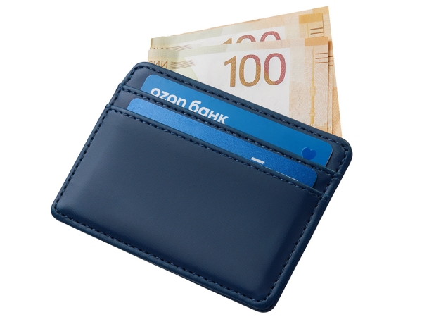 Картхолдер для двух карт и наличных денег с зажимом "Crave", темно-синий