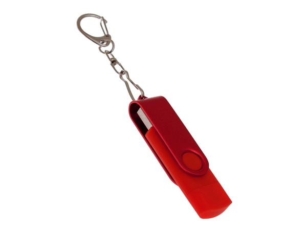 USB-флешка на 8 Гб 2 в 1 поворотный механизм, c дополнительным разъемом Type-C с одноцветным металлическим клипом, красный