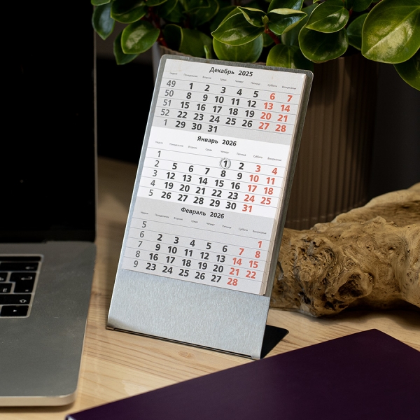 Календарь настольный на 2 года; серебристый; размер 23*10,5 см,сталь,