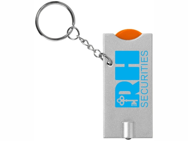 Брелок-держатель для монет Allegro с фонариком, оранжевый/серебристый