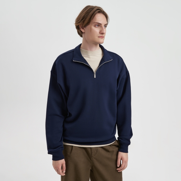 Толстовка на молнии унисекс FLOW, темно-синяя, размер XS/S