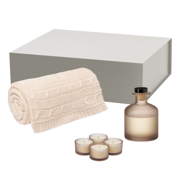 Подарочный набор Sento, Fado, бежевый (свеча, диффузор, плед)