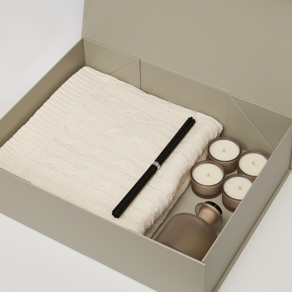 Подарочный набор Sento, Fado, бежевый (свеча, диффузор, плед)