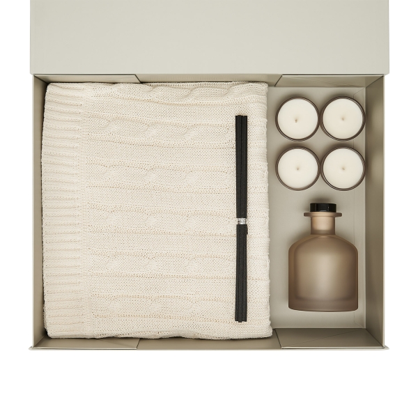 Подарочный набор Sento, Fado, бежевый (свеча, диффузор, плед)