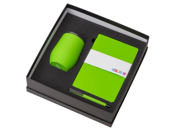 Подарочный набор c блокнотом C2, ручкой и термокружкой, зеленое яблоко