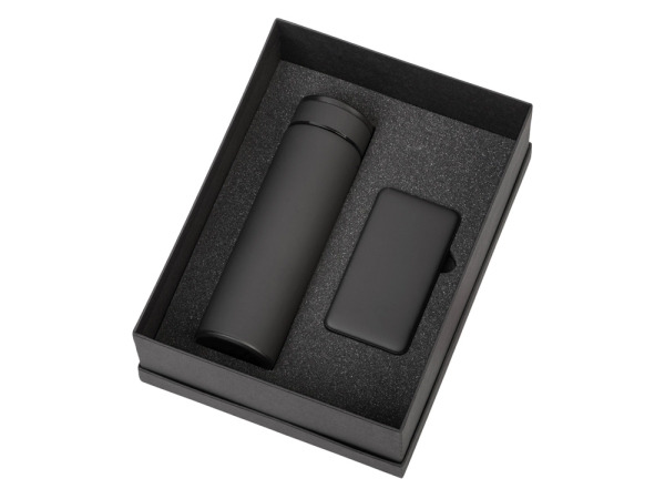 Подарочный набор с термосом и повербанком С1, черный