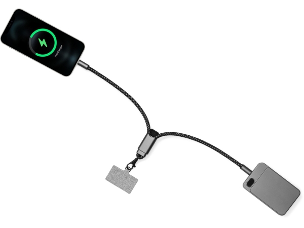 Ремешок-держатель для телефона с зарядным кабелем USB-C - USB-C «Lany Wristband Charge Eco», серый