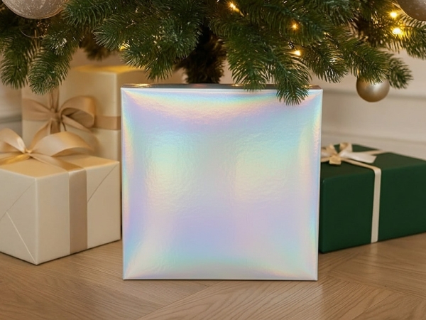 Подарочная коробка с голографическим шубером без печати "Aurora", L, 260х260х100 мм.