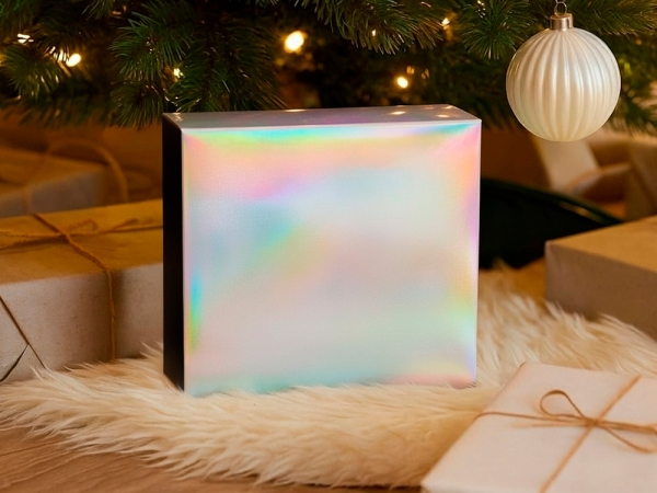 Подарочная коробка с голографическим шубером без печати "Aurora", L, 260х260х100 мм.