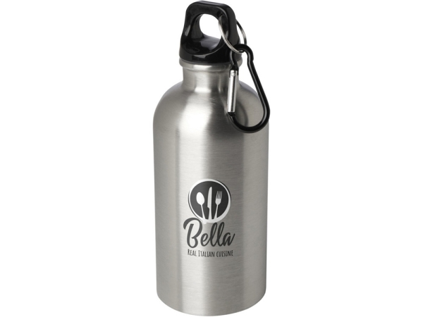 Одностенная бутылка для воды с карабином Oregon, изготовленная из нержавеющей стали, сертифицированной по стандарту RCS, объемом 400 мл - Серебряный