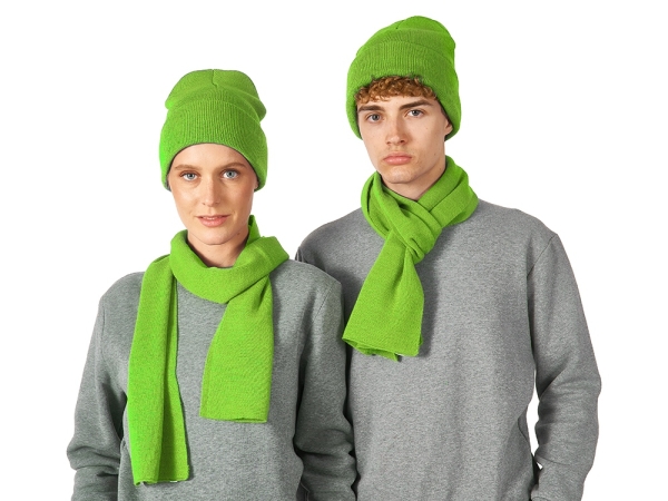 Подарочный набор с варежками, шарфом и термосом, зеленое яблоко