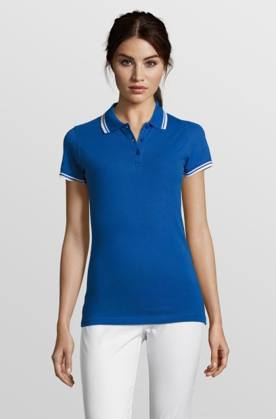 Рубашка поло женская Pasadena Women 200 с контрастной отделкой, ярко-синяя с белым
