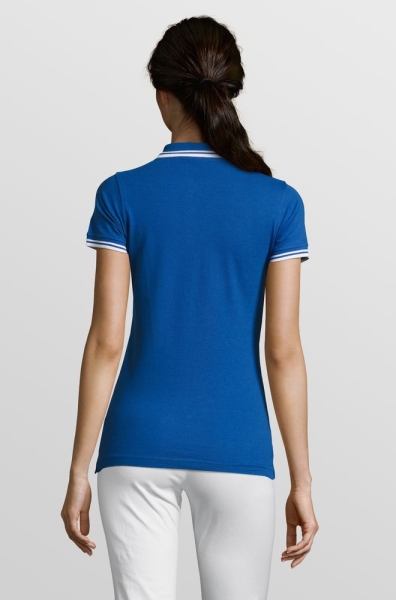 Рубашка поло женская Pasadena Women 200 с контрастной отделкой, ярко-синяя с белым