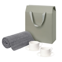 Подарочный набор Mokko, Fado, серый в коробке-пакете (две чайных пары, плед)