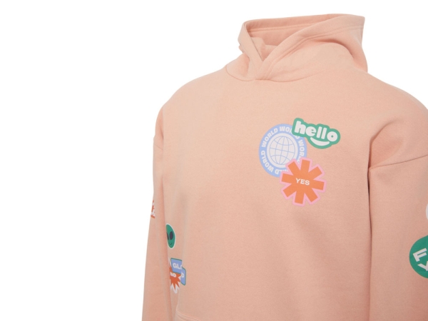 Толстовка с капюшоном оверсайз «Berlin» унисекс, лососевый, ДТФ, бренд тайп и лейбл