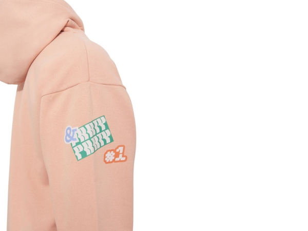 Толстовка с капюшоном оверсайз «Berlin» унисекс, лососевый, ДТФ, бренд тайп и лейбл