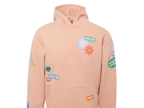 Толстовка с капюшоном оверсайз «Berlin» унисекс, лососевый, ДТФ, бренд тайп и лейбл