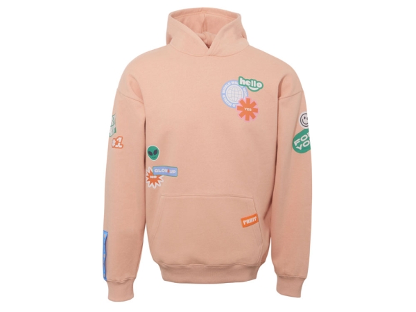 Толстовка с капюшоном оверсайз «Berlin» унисекс, лососевый, ДТФ, бренд тайп и лейбл