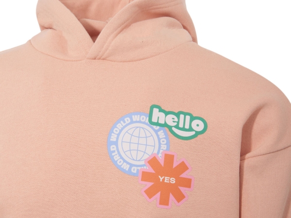 Толстовка с капюшоном оверсайз «Berlin» унисекс, лососевый, ДТФ, бренд тайп и лейбл