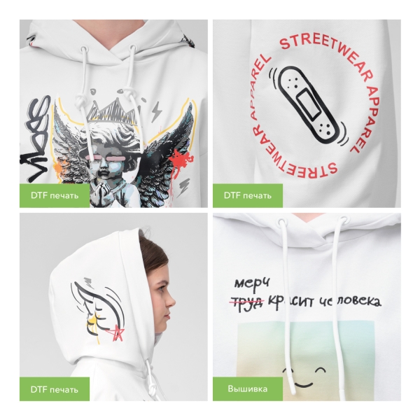 Худи с капюшоном, унисекс  ALEX белый, размер M