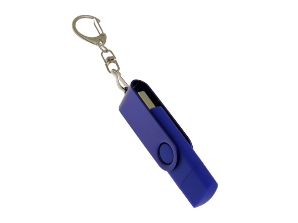 USB-флешка на 32 Гб 2 в 1 поворотный механизм, c дополнительным разъемом Type-C с одноцветным металлическим клипом, синий