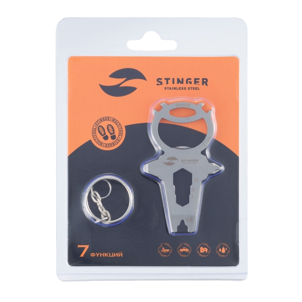 Мини-мультитул карманный Stinger, 68 x 41 мм, 7 функций, космонавт, нержавеющая сталь, серебристый, в блистере