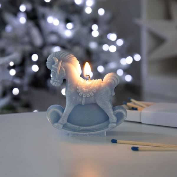 Свеча фигурная «Лошадка-качалка», голубая