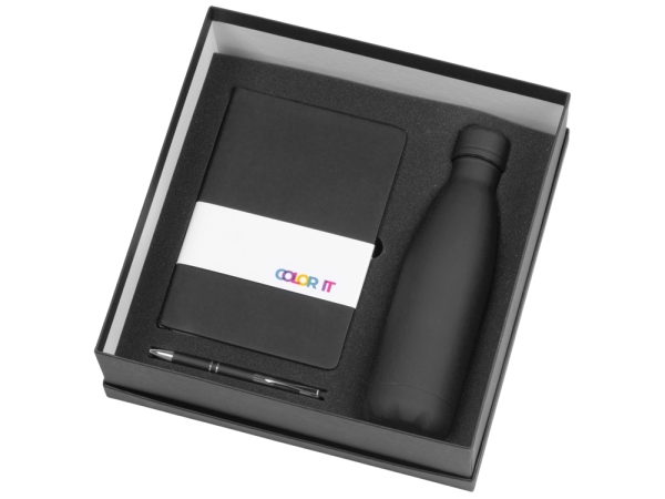 Подарочный набор с блокнотом С1, металлической ручкой и термобутылкой, черный