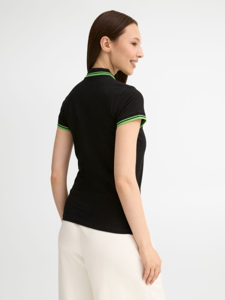 Рубашка поло женская Pasadena Women 200 с контрастной отделкой, черная с зеленым