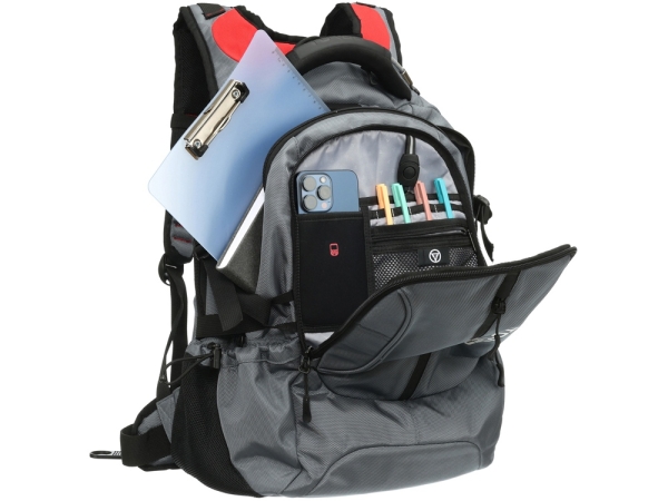 Рюкзак TORBER DRIVE с отделением для ноутбука 15", серый/красный, полиэстер 1680D, 36x17x50 см, 30 л