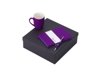 Подарочный набор с блокнотом С1, металлической ручкой и кружкой, фиолетовый Подарочный набор с блокнотом С1, металлической ручкой и кружкой, фиолетовый